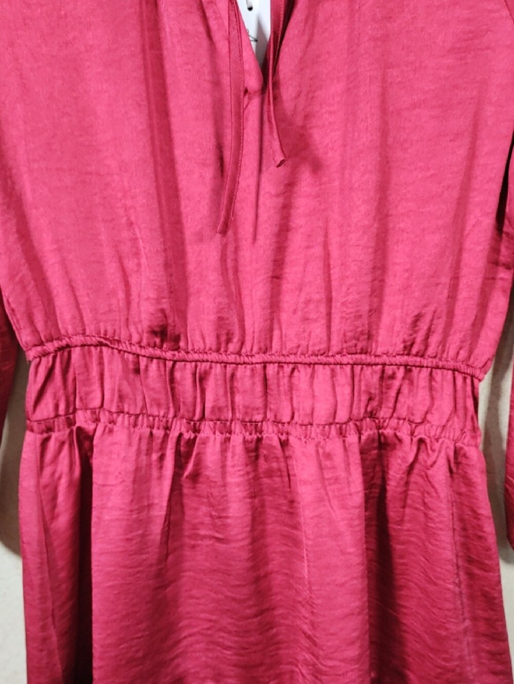J099 Another Love Burgundy Satin Boho Tiered Dress S NWT - Picture 3 of 10